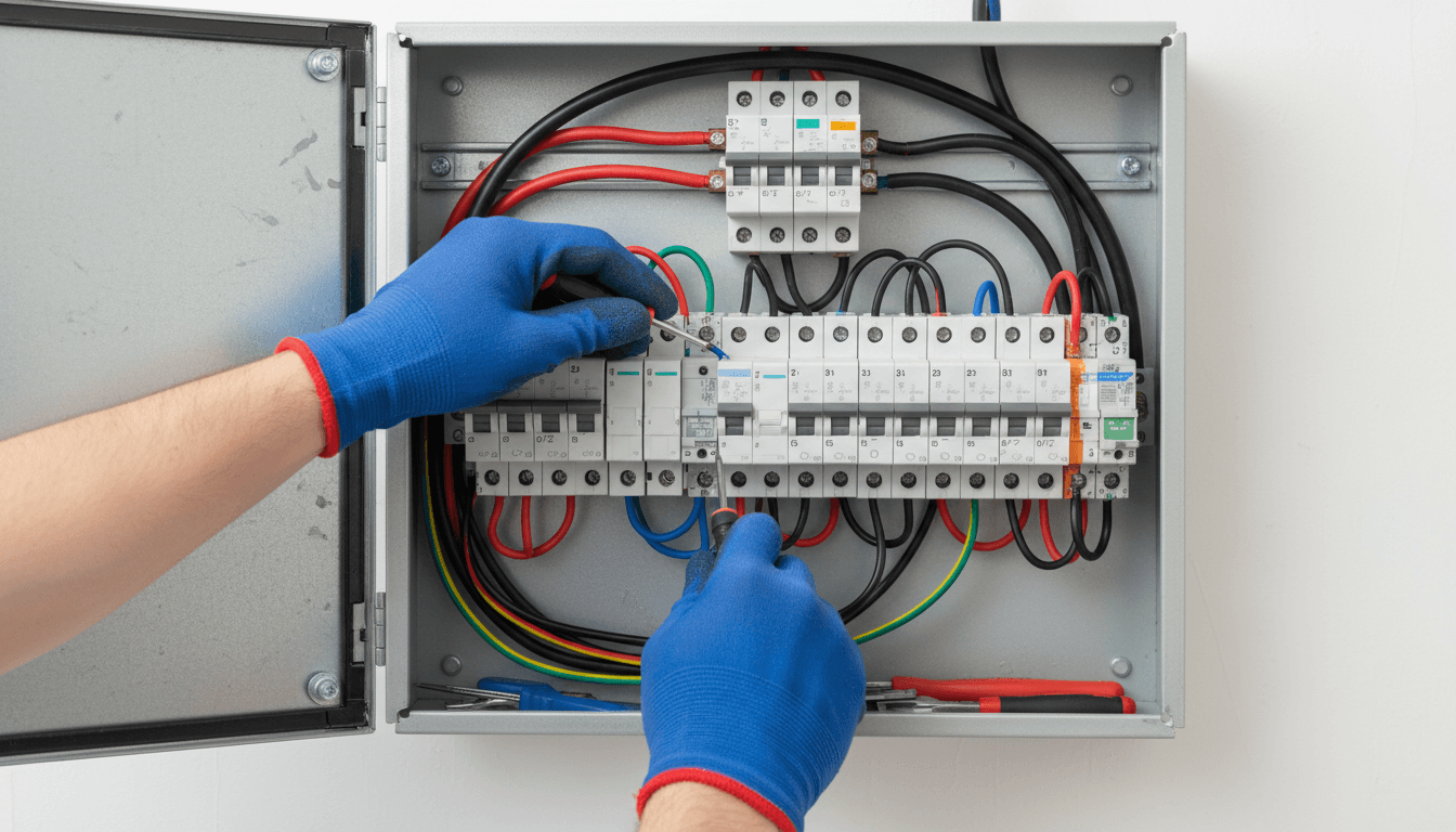 Close up of wiring a new circuit breaker